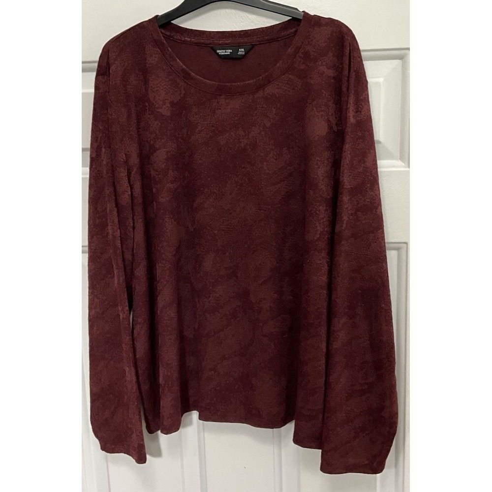 Simply Vera Vera Wang Burgundy/Maroon Burnout Long Sleeve Top Women's XXL